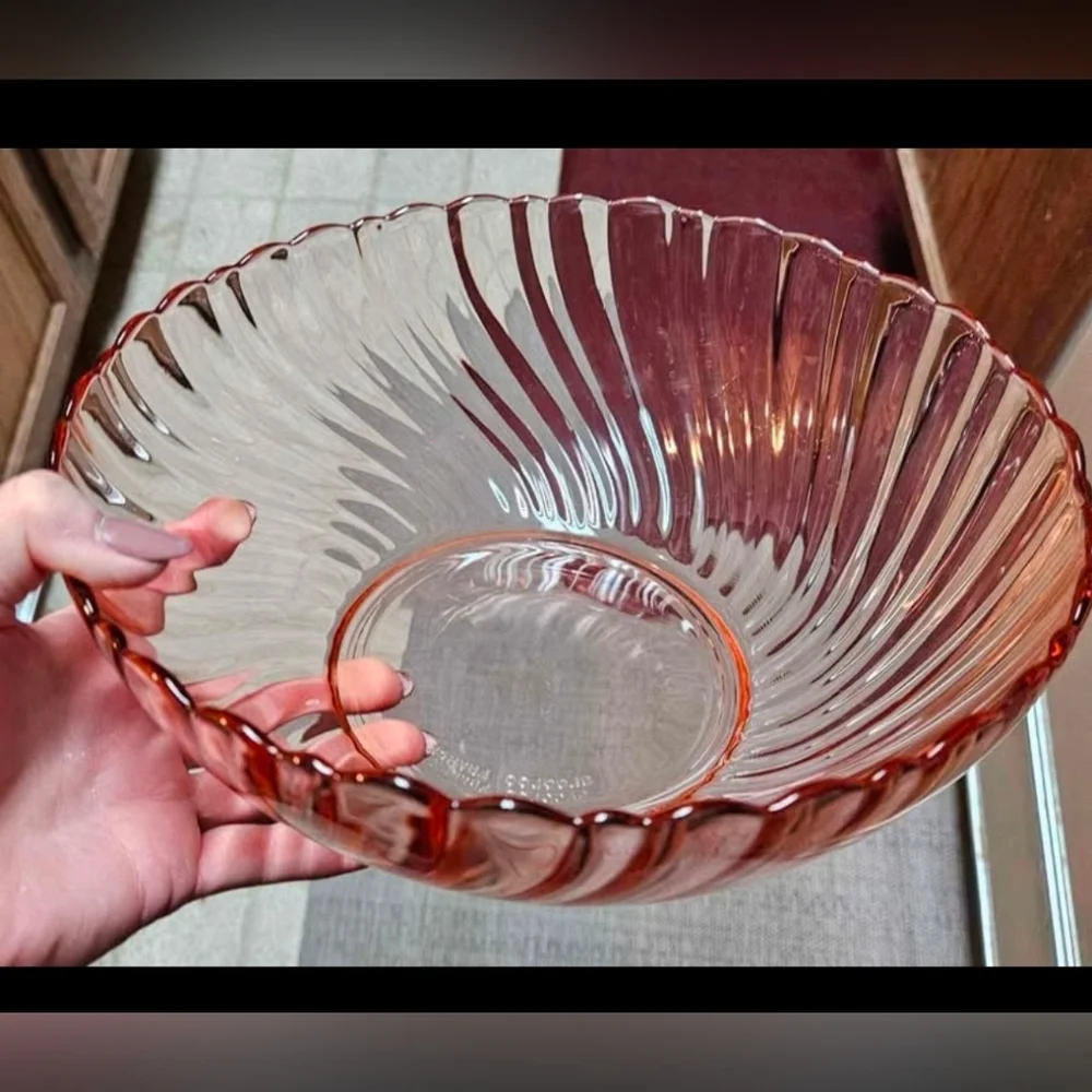 Vintage Arcoroc France ROSALINE Pink Swirl Glass 9